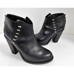 Rag & Bone Women's Black Alwyn Leather Ankle Silver Accent Boots- Size EU 38 1/2